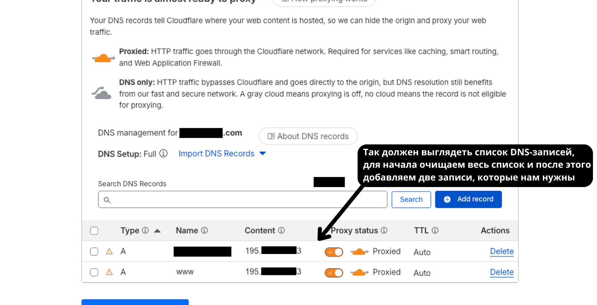 Cloudflare - DNS записи