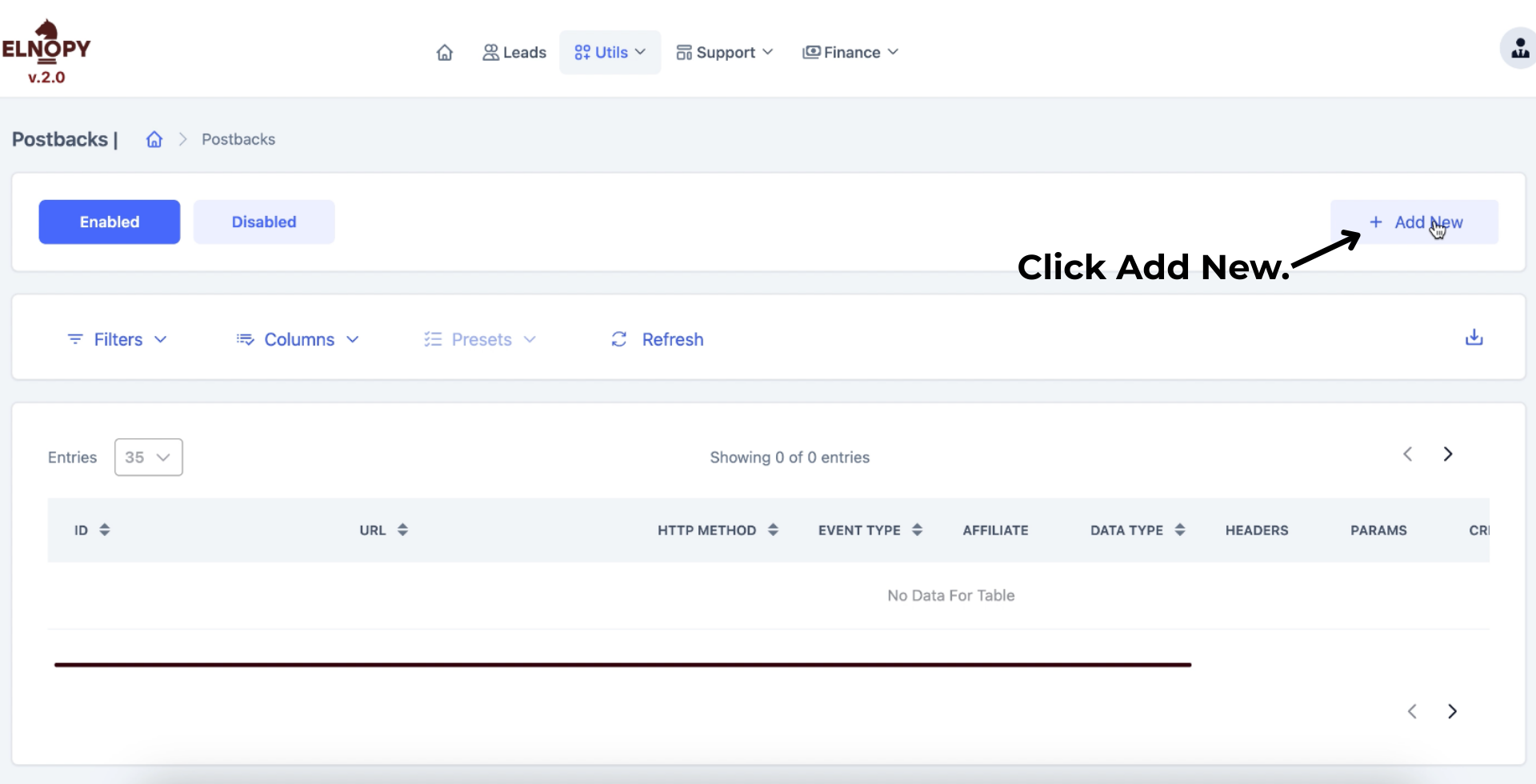 Elnopy - Postback setup