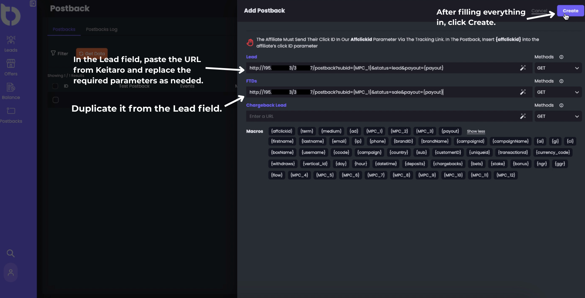 Trackbox - Lead setup