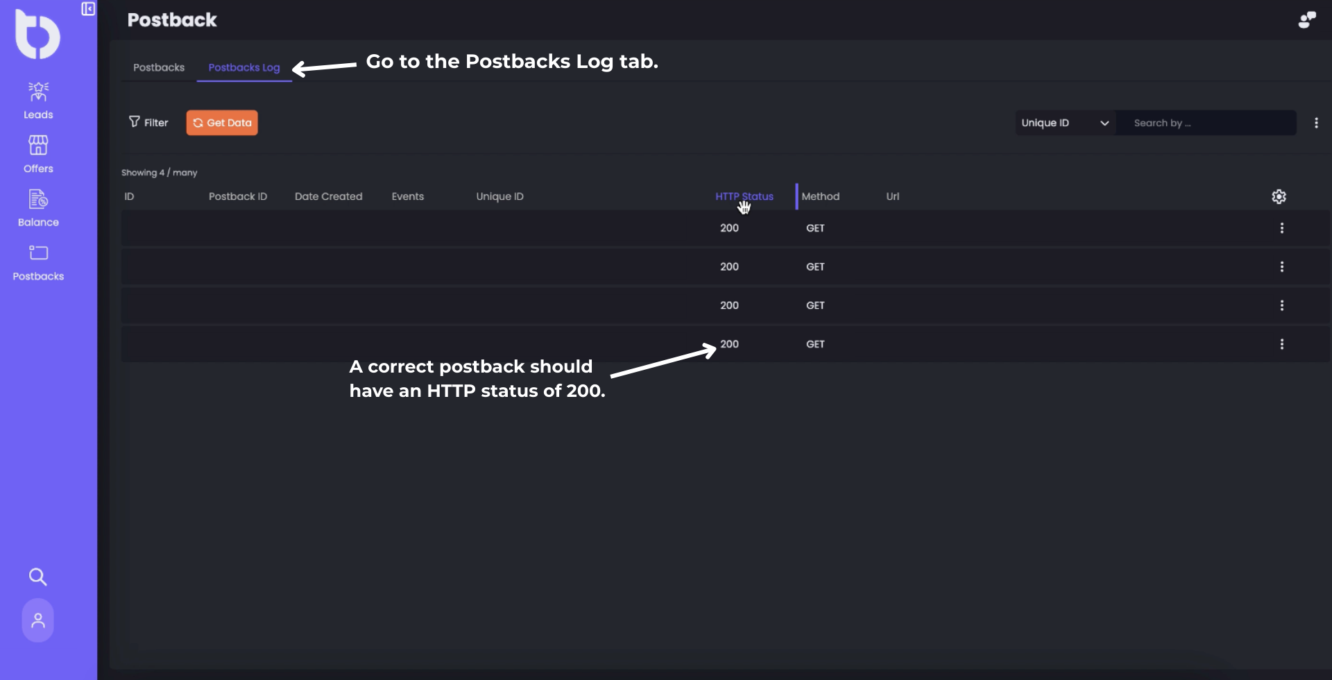 Trackbox - Postbacks Log