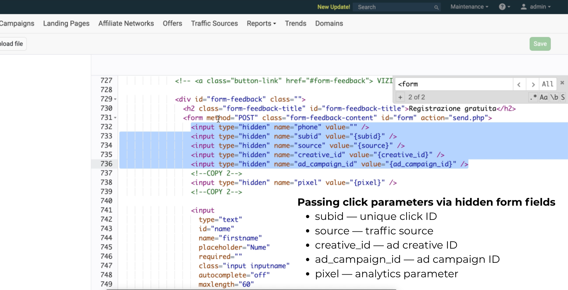 Landing - Hidden fields
