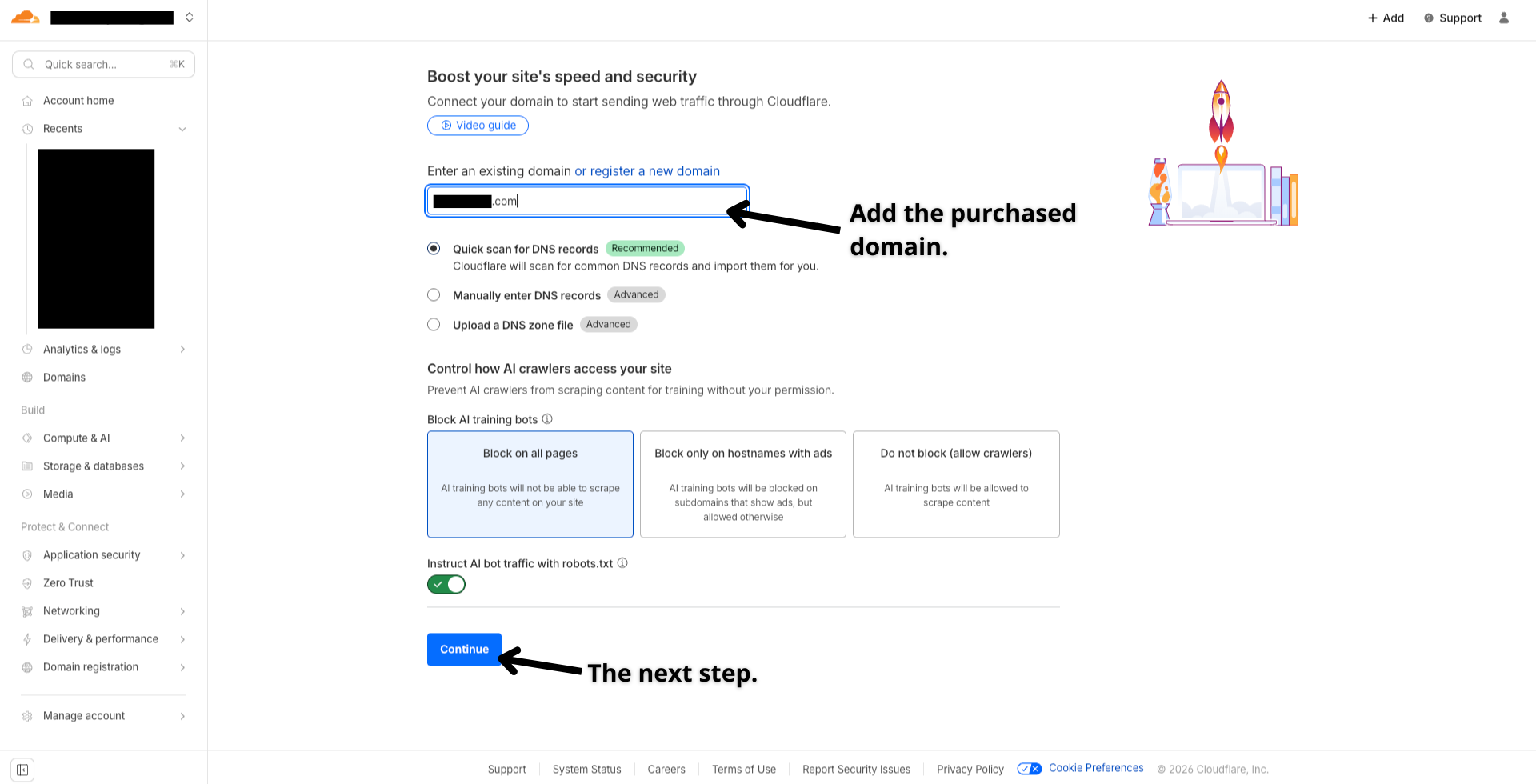 Cloudflare - add a site