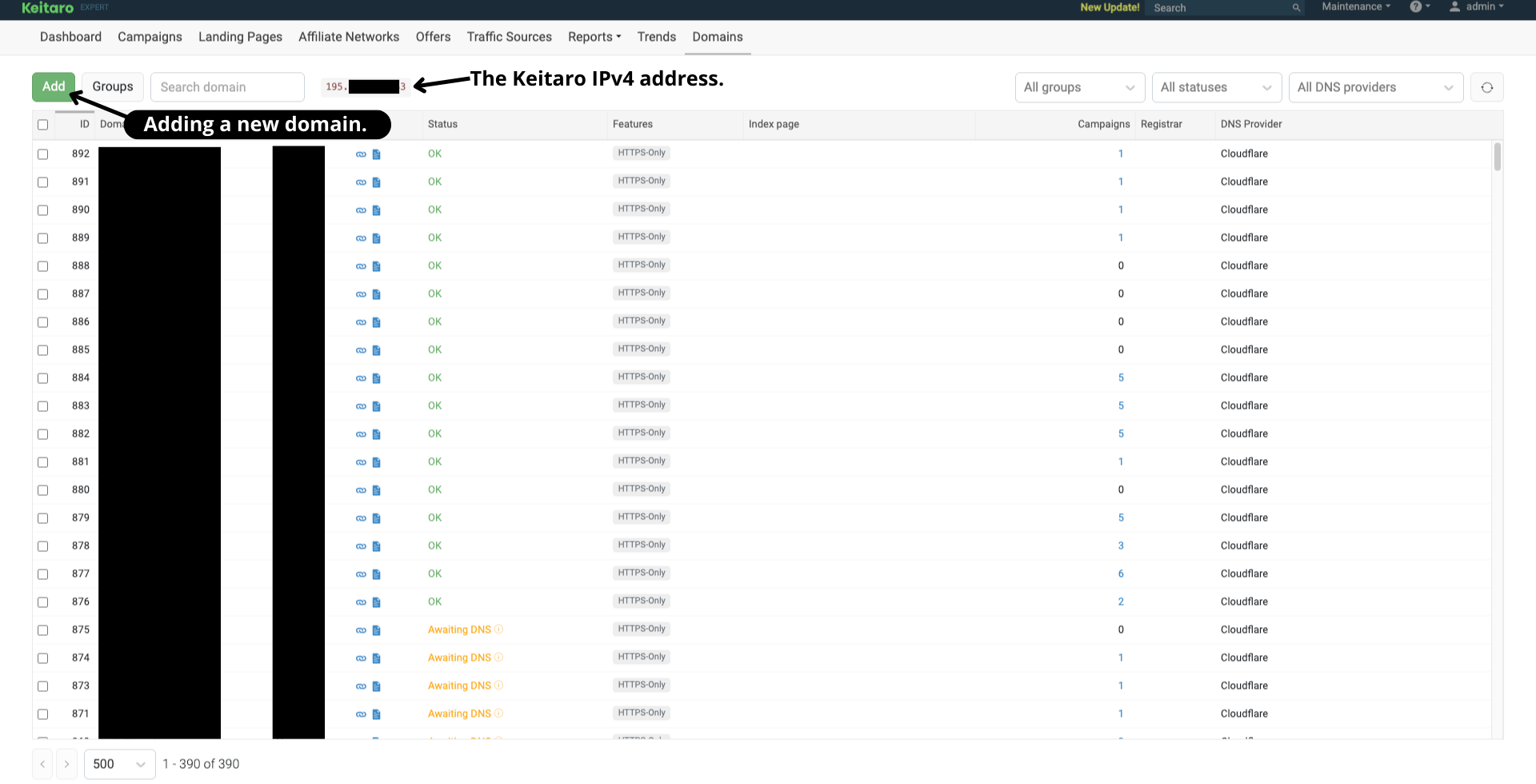 Keitaro - add a domain