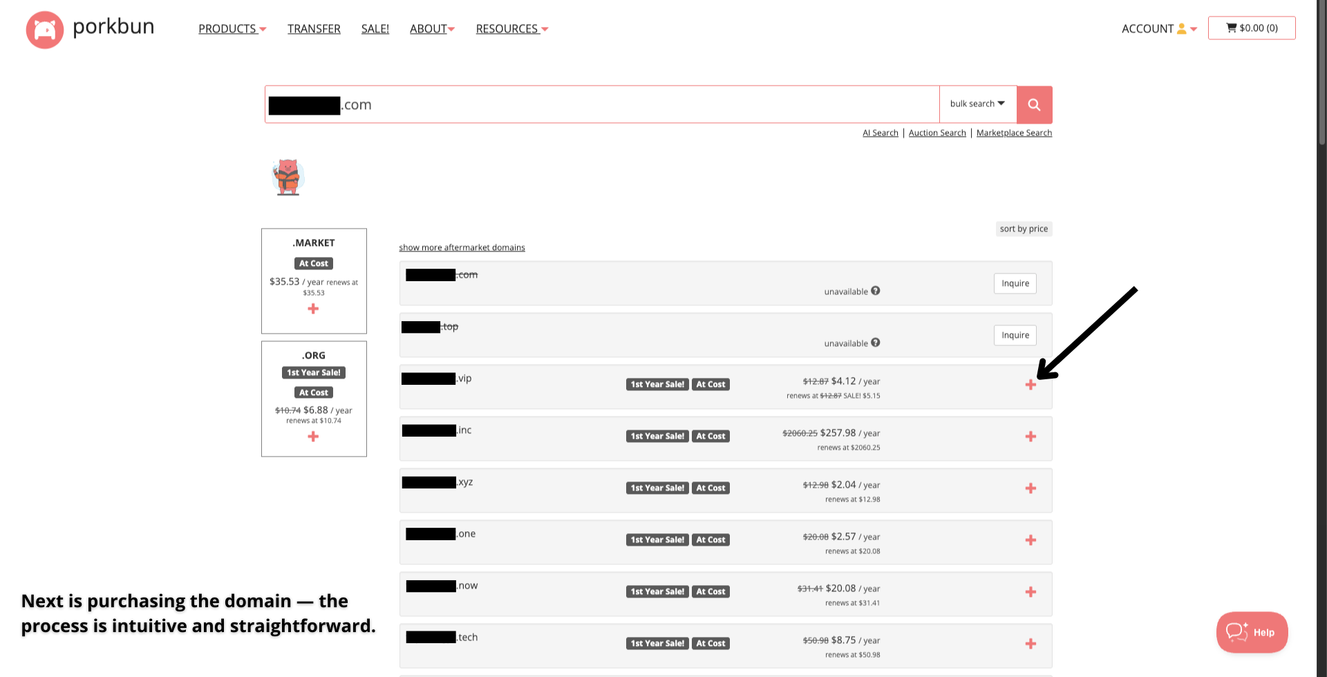 Porkbun - domain selection